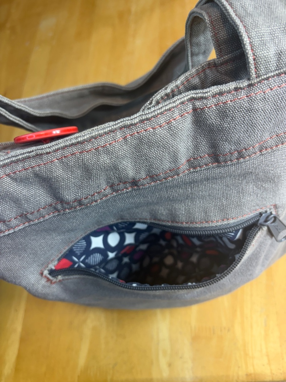 Roxy Denim Purse Tote Gray Blue Salmon Pink Button Pleats Y2K Satchel Straps - Picture 6 of 10